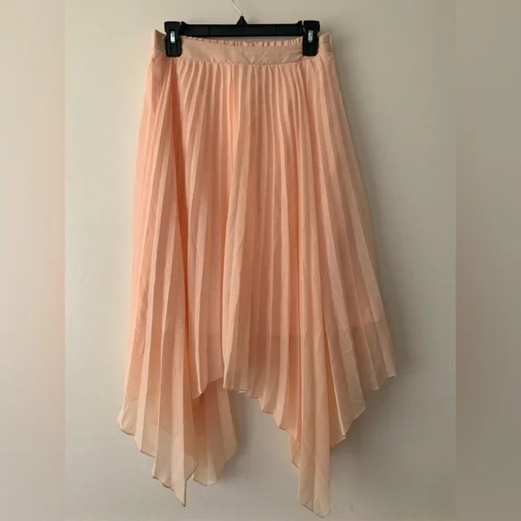 Bar III Orange Pink Midi A-Line Skirt Asymmetrical Pleated - Picture 1 of 3